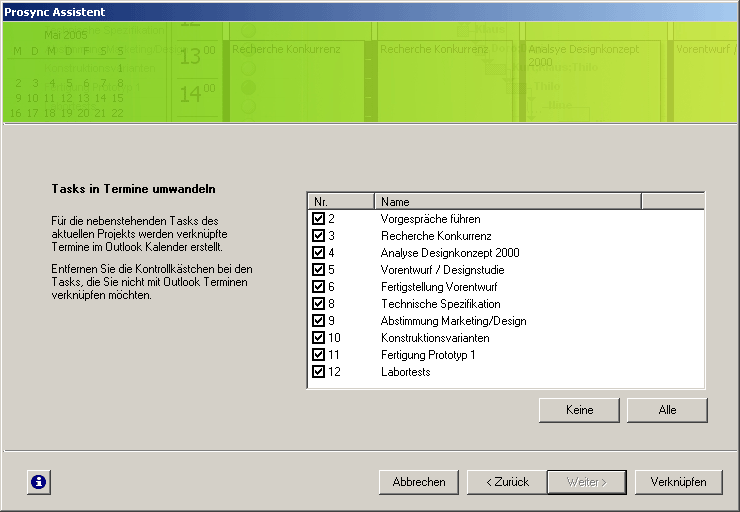 Prosync Assistent: Tasks in Termine umwandeln II