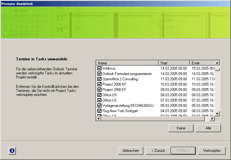 Prosync Assistent: Termine in Tasks umwandeln II